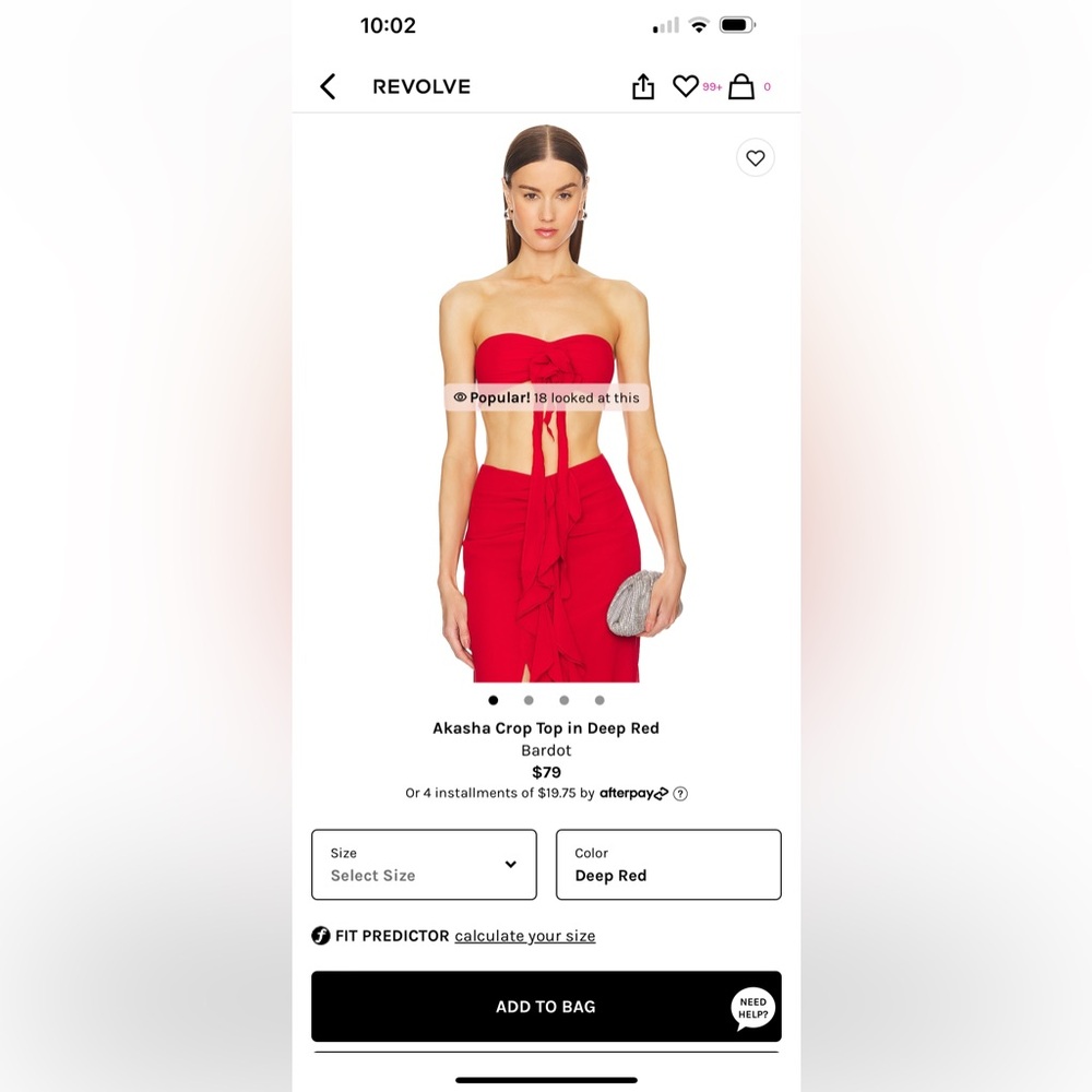 Bardot Akasha red set- top and skirt